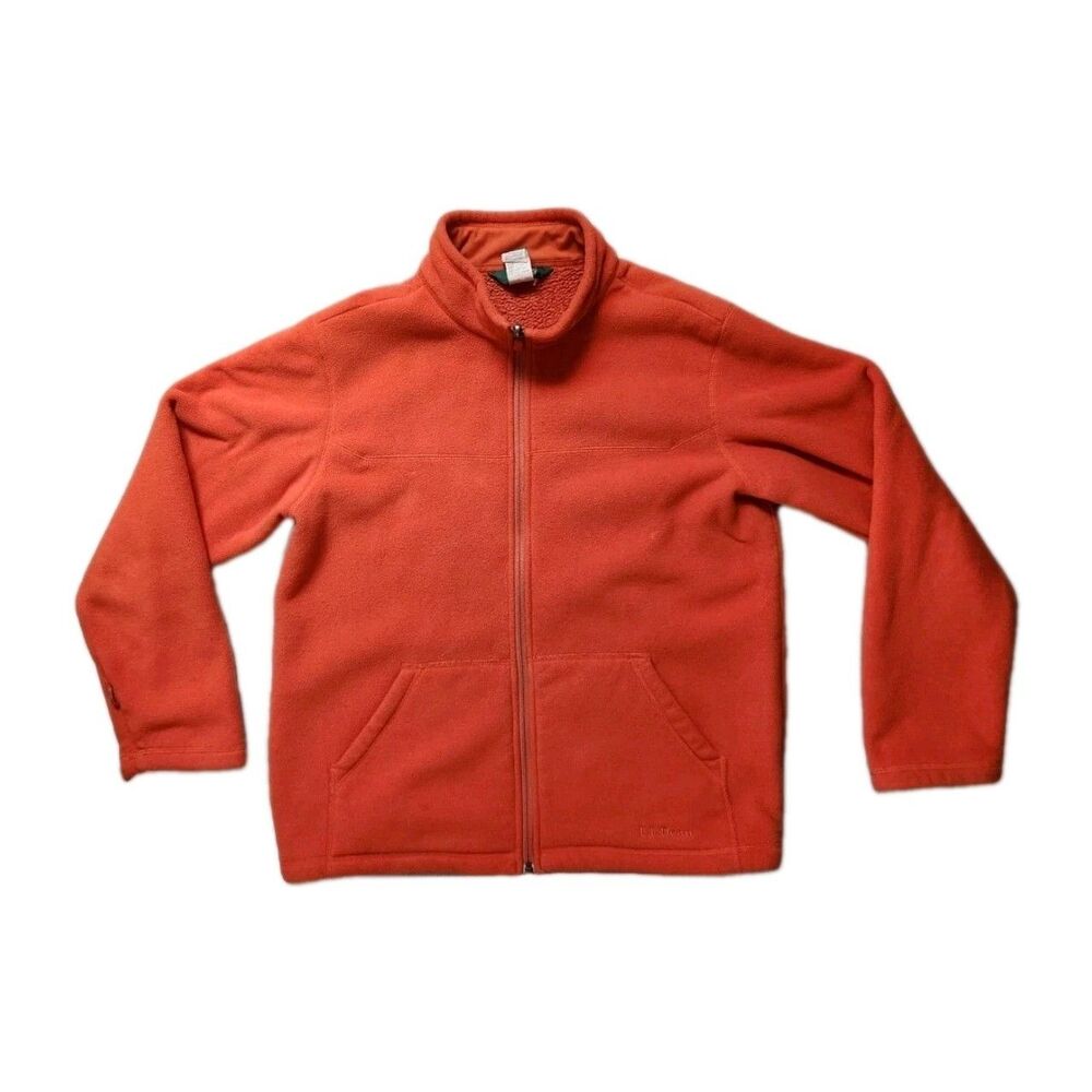 L.L. Bean Orange Fleece Jacket Youth L Unisex Soft Full Zip Pockets High Neck